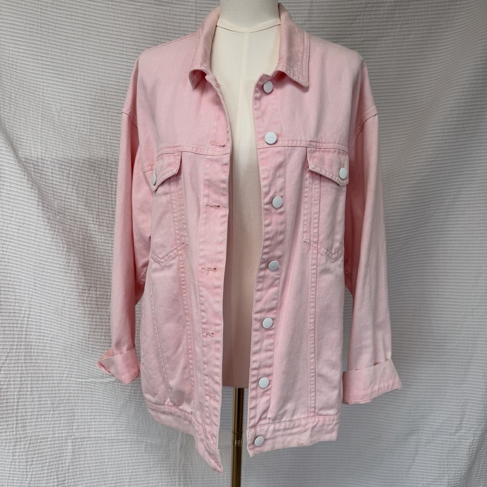 L*SPACE Woman Oversized Pink Faded Denim Jean Avery Jacket